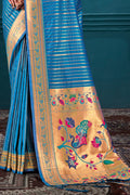 Blue Paithani Silk Saree With Blouse Piece