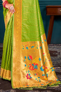 Green Paithani Silk Saree With Blouse Piece