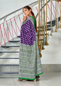 Purple Pure Mulmul Cotton Hand Block Print Saree With Blouse Piece