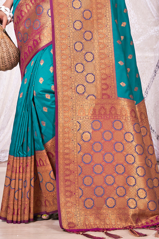 Teal Blue Banarasi Saree