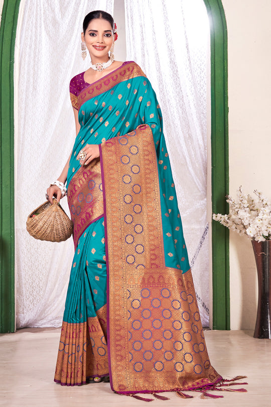 Teal Blue Banarasi Saree