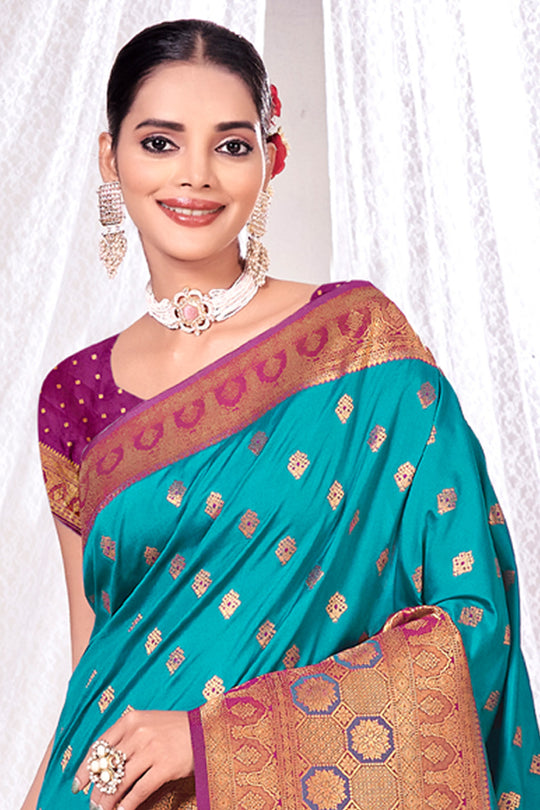 Teal Blue Banarasi Saree