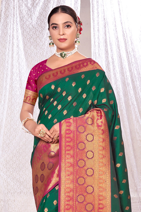 Bottle Green Banarasi Saree