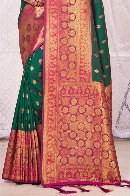 Bottle Green Banarasi Saree