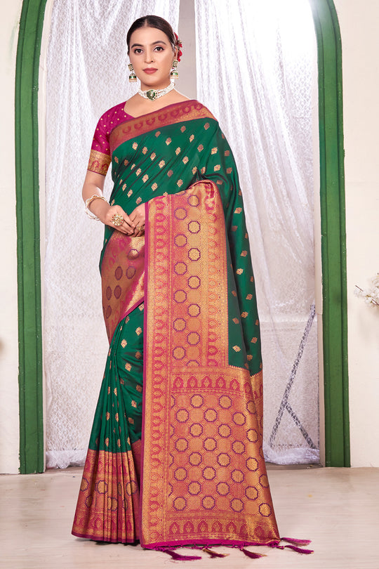 Bottle Green Banarasi Saree