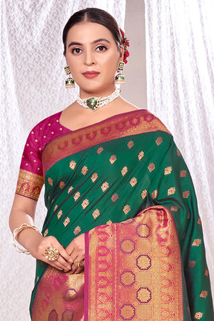 Bottle Green Banarasi Saree