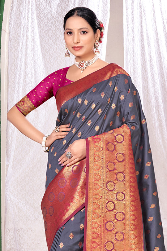 Slate Grey Banarasi Saree