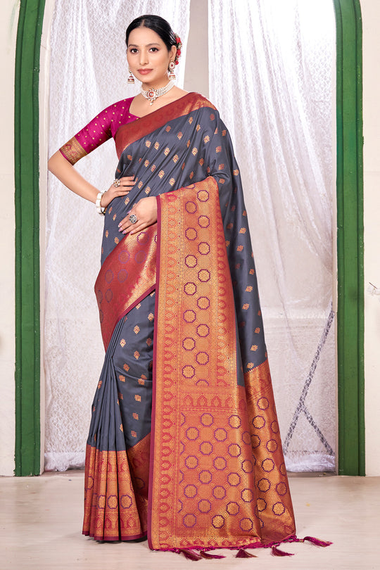 Slate Grey Banarasi Saree
