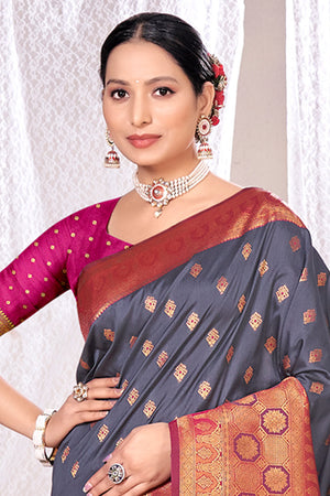 Slate Grey Banarasi Saree