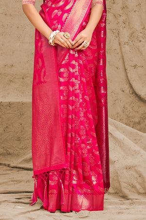 Ruby Pink Banarasi saree