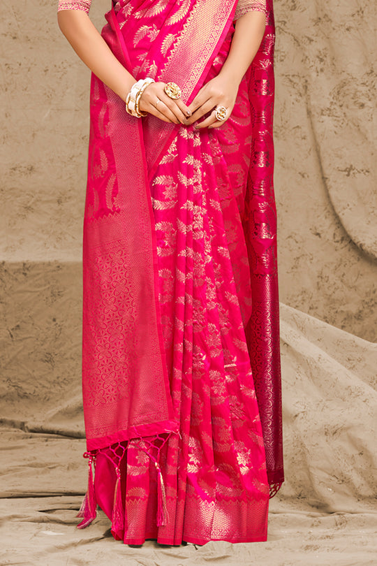 Ruby Pink Banarasi saree