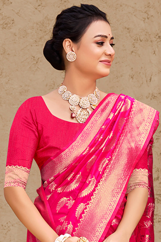Ruby Pink Banarasi saree