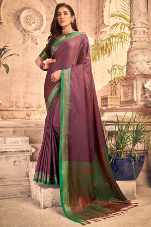Womens Cotton Purple Saree With Blouse Piece