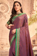Womens Cotton Purple Saree With Blouse Piece