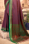 Womens Cotton Purple Saree With Blouse Piece