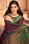 Womens Cotton Purple Saree With Blouse Piece