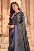 Womens Cotton Grey Saree With Blouse Piece