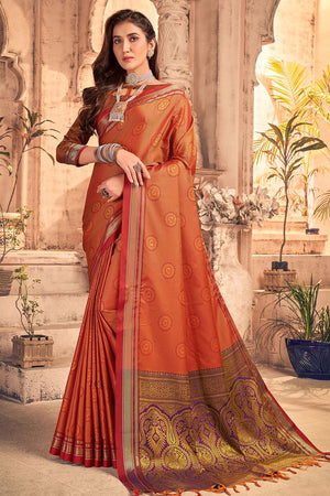Womens Cotton Red Saree With Blouse Piece