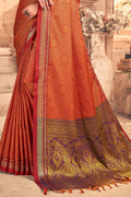 Womens Cotton Red Saree With Blouse Piece