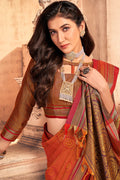 Womens Cotton Red Saree With Blouse Piece