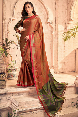 Womens Cotton Red Saree With Blouse Piece