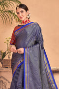 Womens Cotton Blue Saree With Blouse Piece