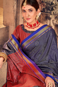 Womens Cotton Blue Saree With Blouse Piece