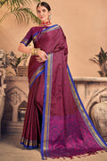 Womens Cotton Purple Saree With Blouse Piece