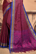 Womens Cotton Purple Saree With Blouse Piece