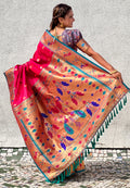 Pink Banarasi Silk Blend Saree With Blouse Piece