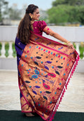 Violet Banarasi Silk Blend Saree With Blouse Piece
