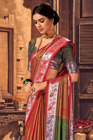 Womens Cotton Brown Saree With Blouse Piece