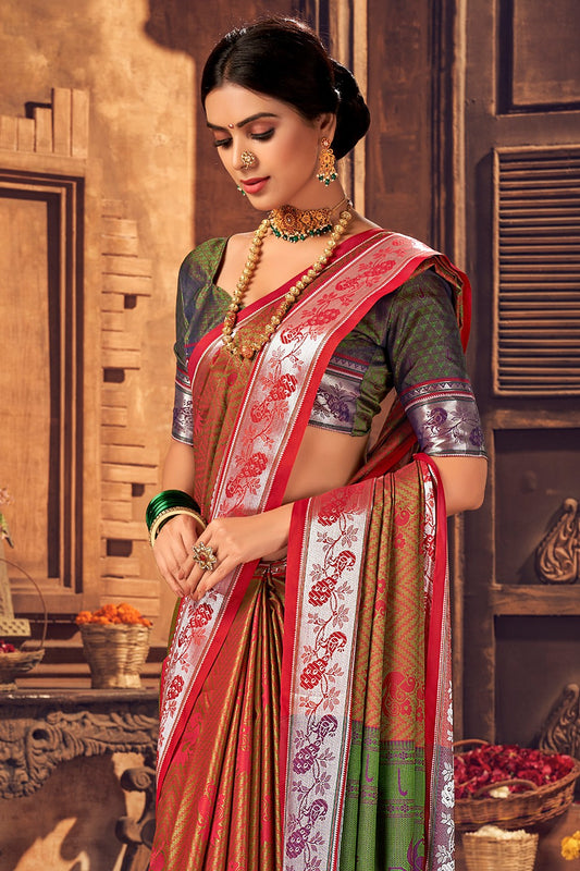 Womens Cotton Brown Saree With Blouse Piece