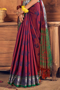 Womens Cotton Maroon Saree With Blouse Piece