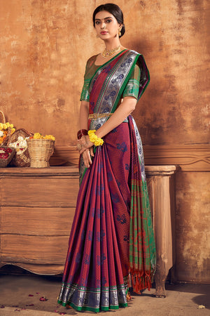 Womens Cotton Maroon Saree With Blouse Piece