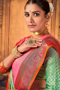 Womens Cotton Pink Saree With Blouse Piece