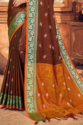 Womens Cotton Brown Saree With Blouse Piece