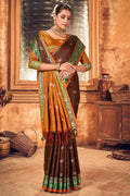 Womens Cotton Brown Saree With Blouse Piece