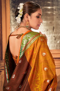 Womens Cotton Brown Saree With Blouse Piece