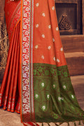 Womens Cotton Orange Saree With Blouse Piece