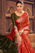 Womens Cotton Orange Saree With Blouse Piece