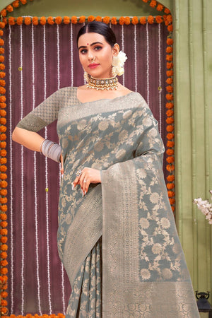 Coin Grey Linen Blend Saree