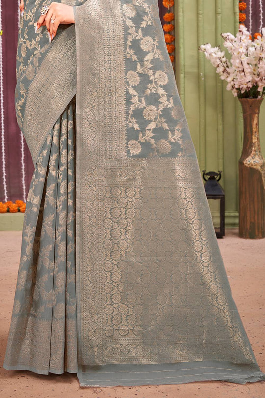 Coin Grey Linen Blend Saree