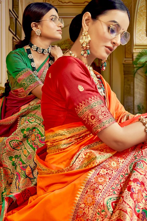 Red banarasi saree | Fashionworldhub
