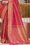 Womens Kanjivaram Silk Pink Saree With Blouse Piece