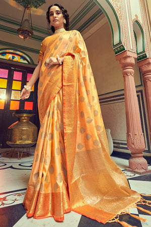 Womens Tussar Silk Yellow Saree With Blouse Piece