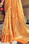 Womens Tussar Silk Yellow Saree With Blouse Piece