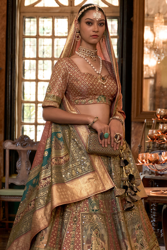 Forest Green Silk Lehenga Choli