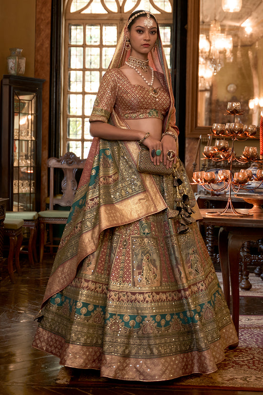 Forest Green Silk Lehenga Choli