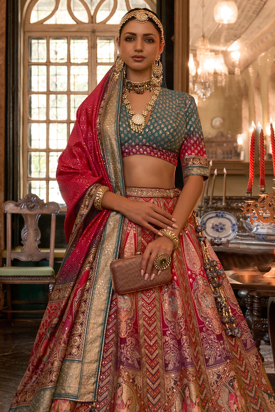 Scarlet Red Silk Lehenga Choli